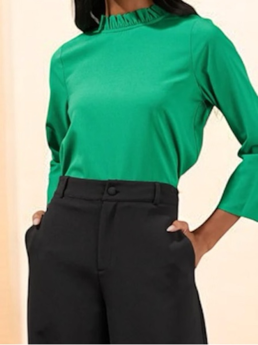 SugarLips Astana emerald Green Mock Neck Bow Back Blouse for stitch Fix. 1X